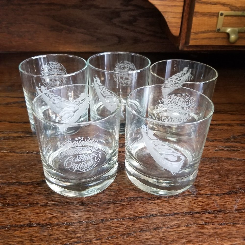 Vintage Sitmar Cruises Circolo del Comandante Clear Glass Tumblers Rocks Glasses